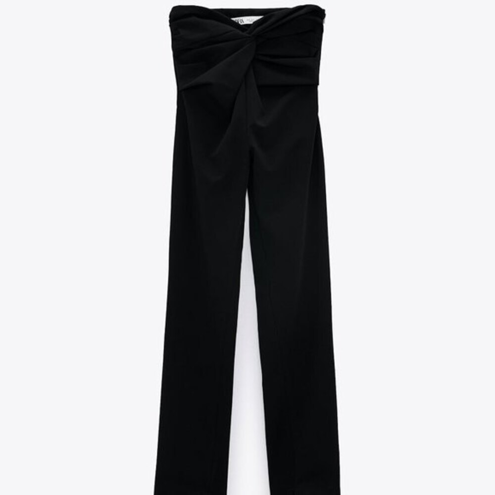 Black Zara Ruched Knot-Front Straight Leg Pants (NWT)